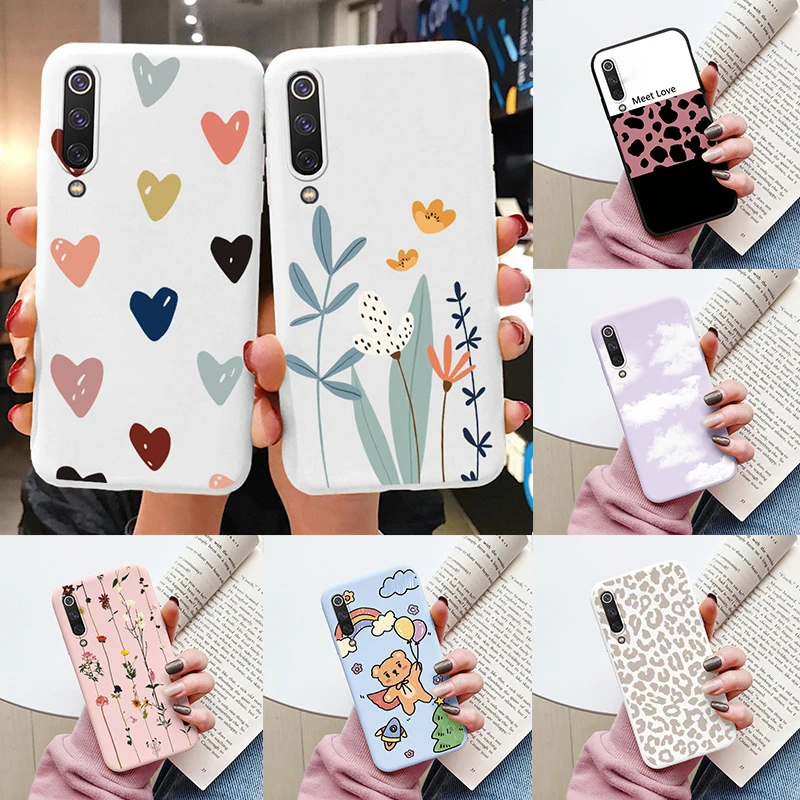 Flower Phone Case For Xiaomi Mi 9 Mi9 Lite Funda Cute Heart Cartoon Owl Xiaomi 9 Xiaomi9 Lite Matte Soft TPU Back Cover Protecto