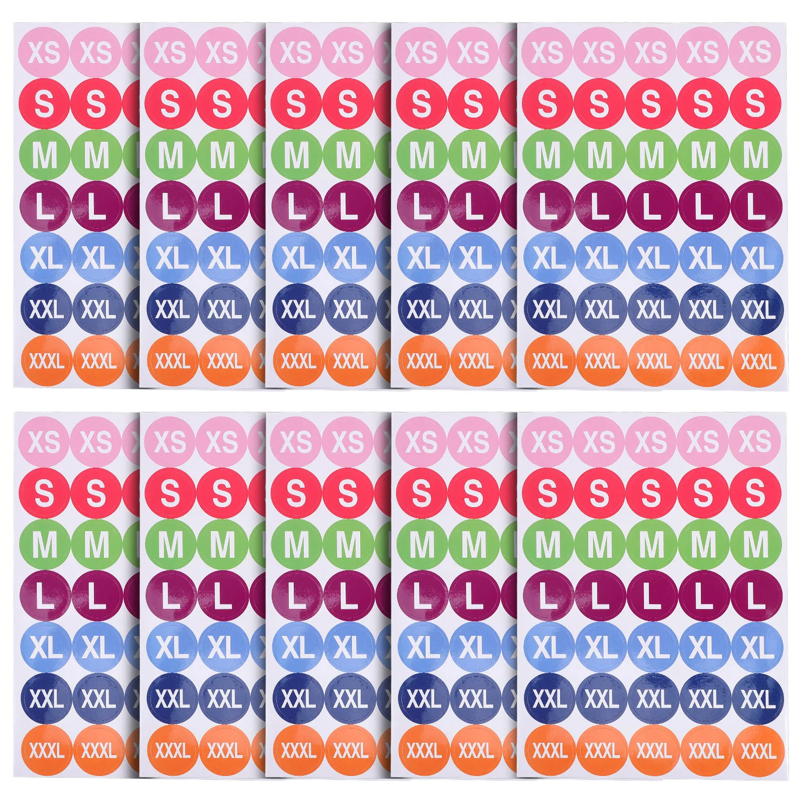 350 قطعة ملصقات حجم لاصق للملابس ملصقات عصا تقشير سهلة في 7 أحجام Xs S M L Xl Xxl Xxxl عرض متجر البيع بالتجزئة