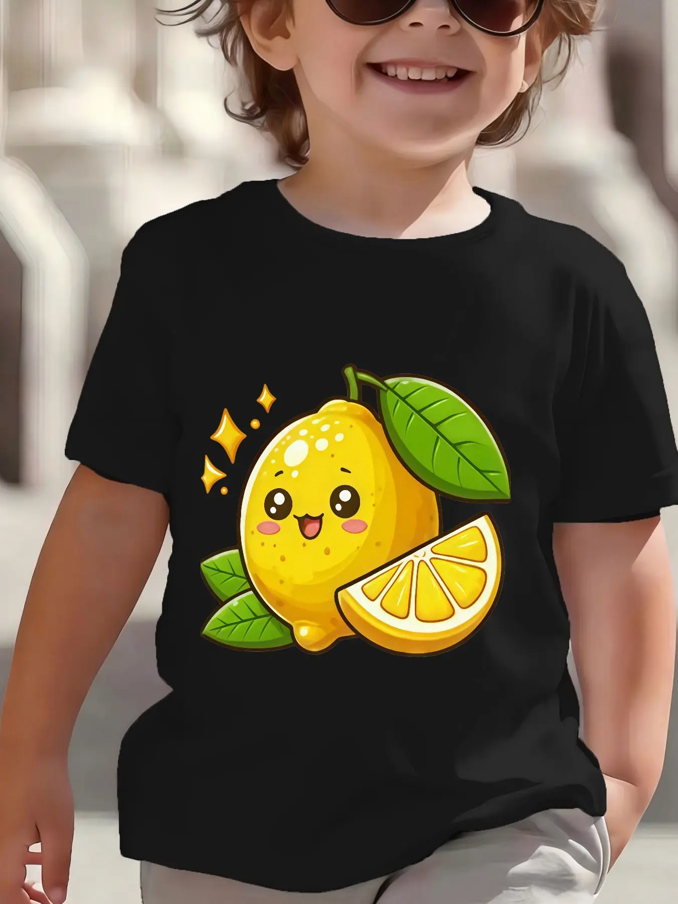 Kids Cute Smiling Lemon Fruit Graphic Tee Boys Girls Family Matching Short Sleeve Fresh Summer Cartoon Casual Daily T Shirt