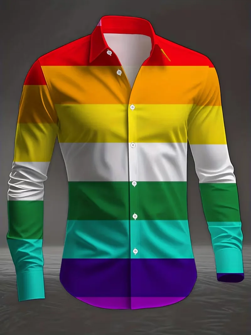 New retro square casual shirt men's abstract printed shirt long sleeved fashionable street shirt design clothing