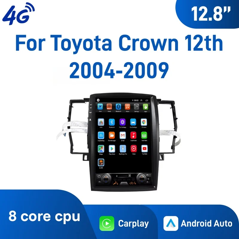 12.8Inch Android Car Navigation For Toyota Crown 12th 2004‑2009, Plug and Play, smart car systems, wireless carplay
