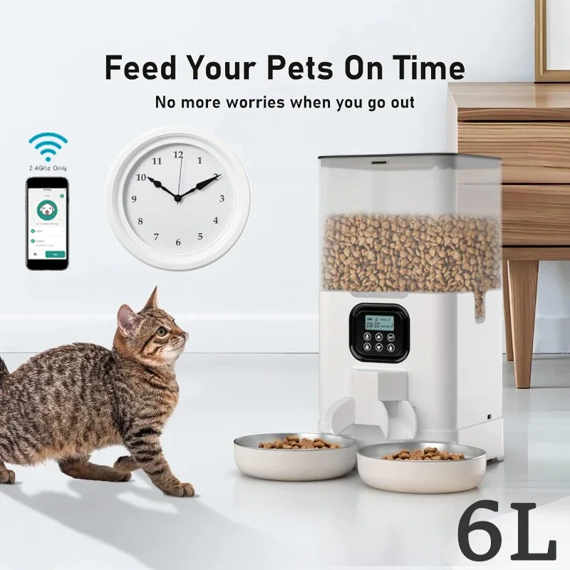 Smart Pet Feeder 6L Large Capacity Double Meal Timed Automatic Cat Feeder Dog Food Dispenser Wifi Remote Control Pet Feeding