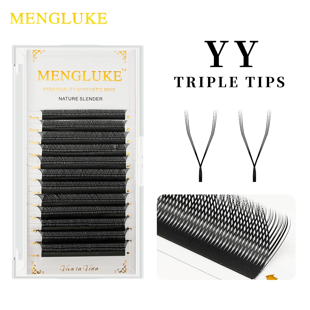 MENGLUKE YY Shape Triple puntas tejidas a mano Premium, pestañas naturales suaves y ligeras, suministros de extensión, malla de maquillaje, pestañas cruzadas