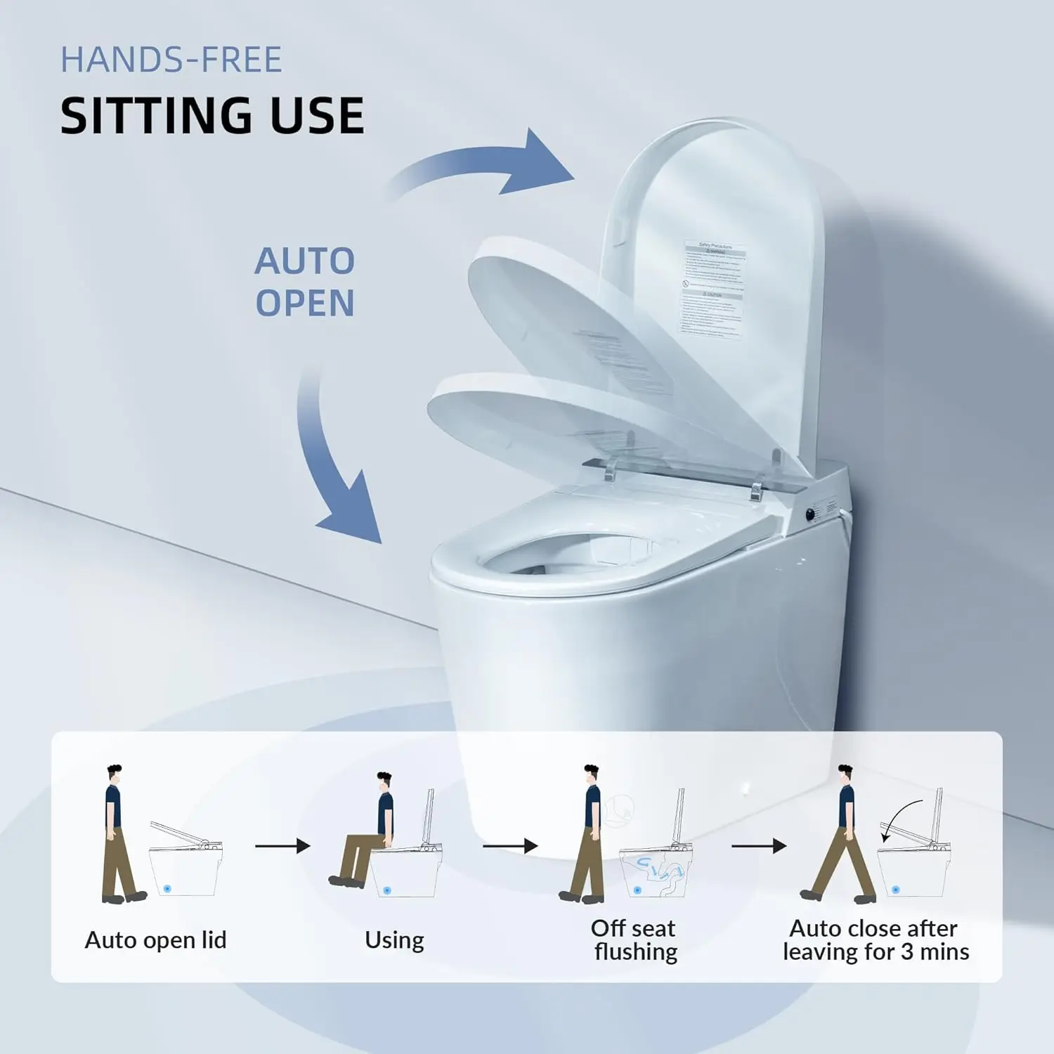 Inodoro inteligente bidé, apertura y cierre automáticos, Sensor de pie, funcionamiento automático, asiento calefactado, sin depósito, T-0099 de inodoro alargado de una pieza