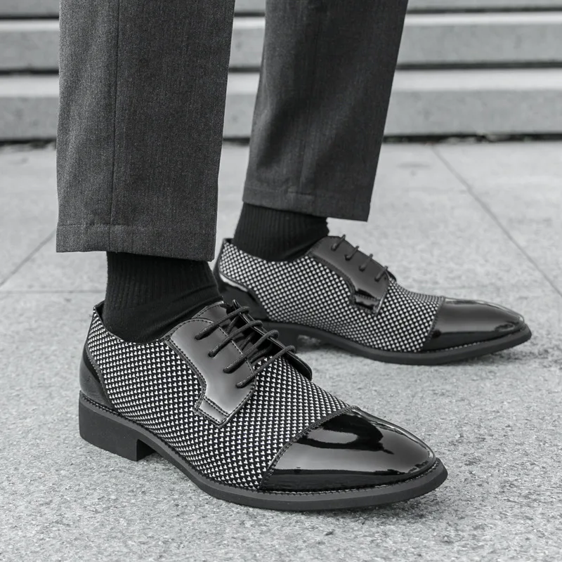 

Men's leather shoes, British business formal wear, Korean style pointed-toe patchwork casual trendy suit wedding shoes