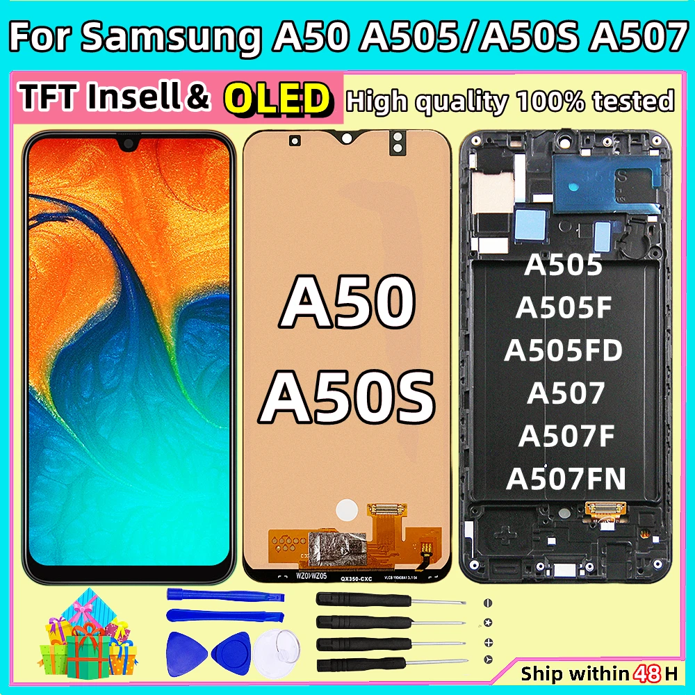 OLED For Samsung Galaxy A50 A505 A505F SM-A505FN/DS A505F/DS LCD Display Touch Screen Digitizer Assembly For Samsung A50S A507F