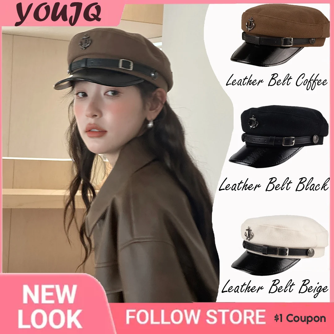 Y2K Casual Summer Military Caps Woman Beret Flat Hats Captain Cap Trucker Vintage Dad Bone Male Women's Leather Hat Gorras Mujer