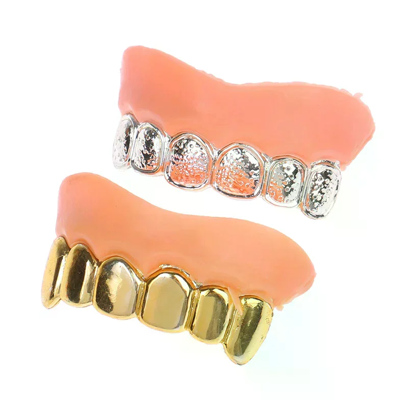 2PCS Gold And Silver False Teeth Simulated Zombie False Teeth Funny Trick Braces Halloween Costumes Electroplated