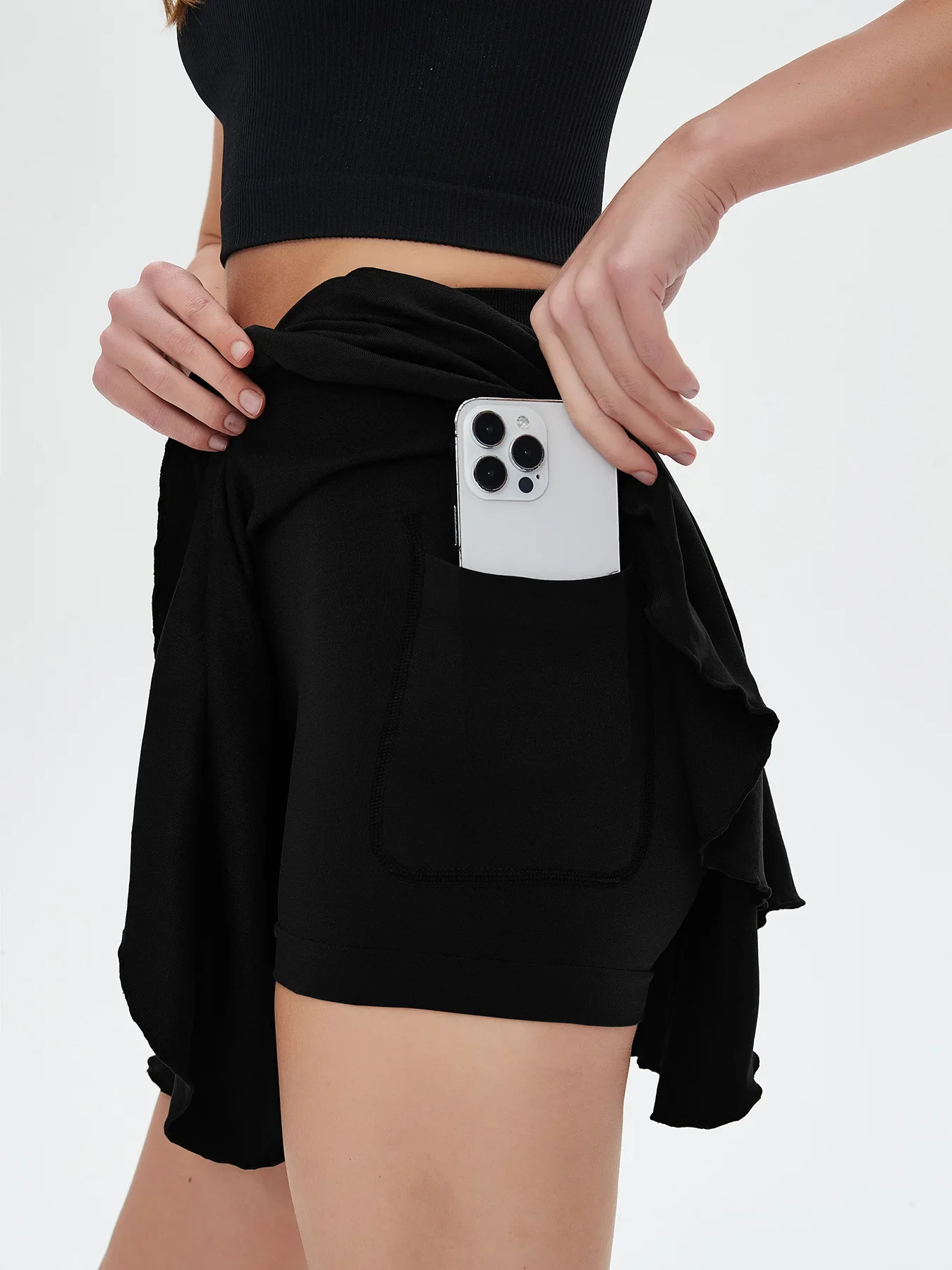 Damen-Tennis-Minirock mit hoher Taille, Tennis, Yoga, Golf, Sportgürtel, Sicherheitshose, Tasche, bequemer und atmungsaktiver Sportrock – Detail 4