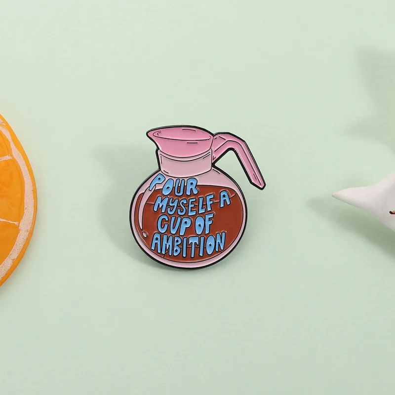 Cute Coffee Pot Enamel Pins Cartoon Coffee Series Metal Accessories Badge Badge Decoration Lapel Jewelry Gift