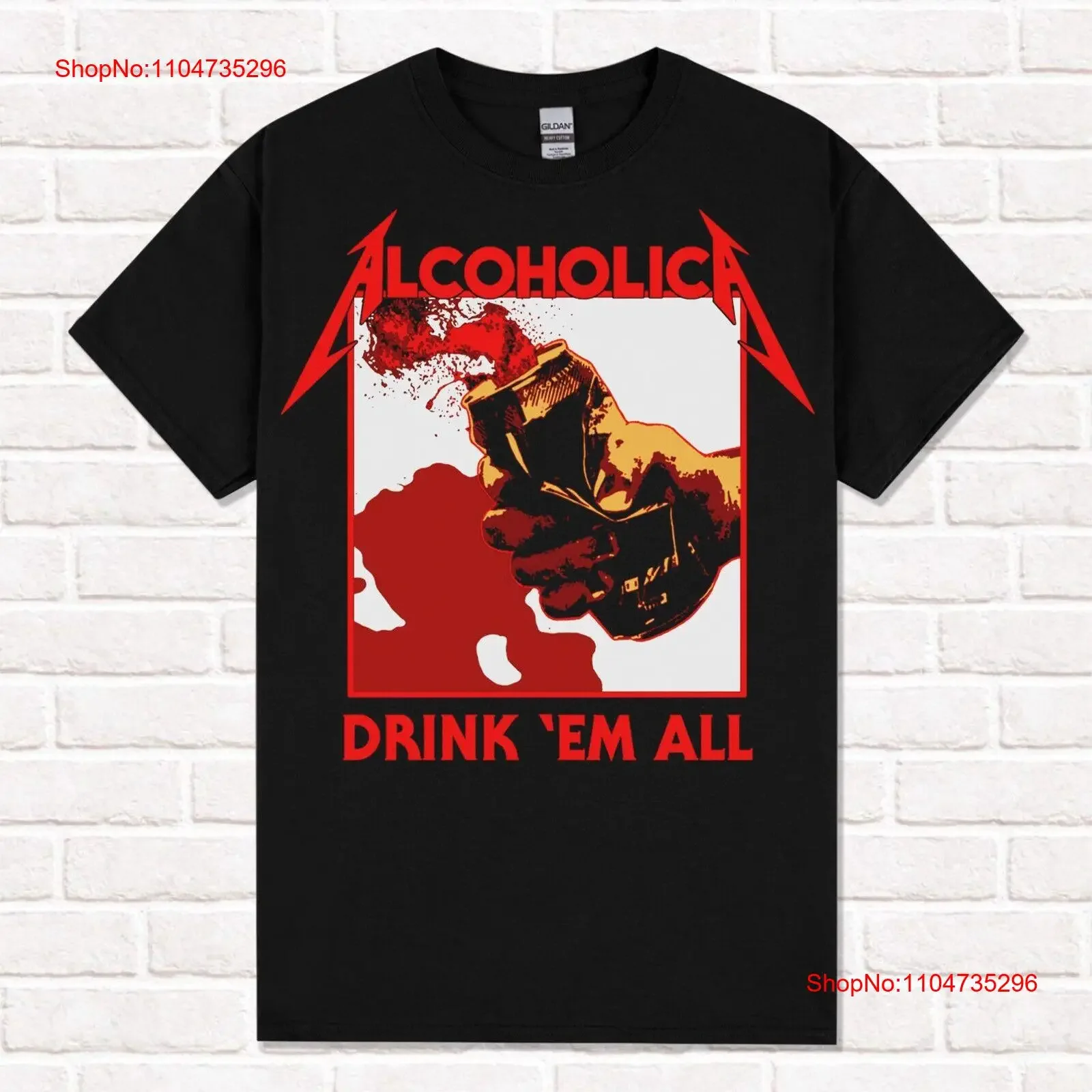 Alcoholica Drink 'Em All T-Shirt Thrash Metal Beer Style Vintage Washed Stylish Stretched Top für den Alltag, atmungsaktiv, weich