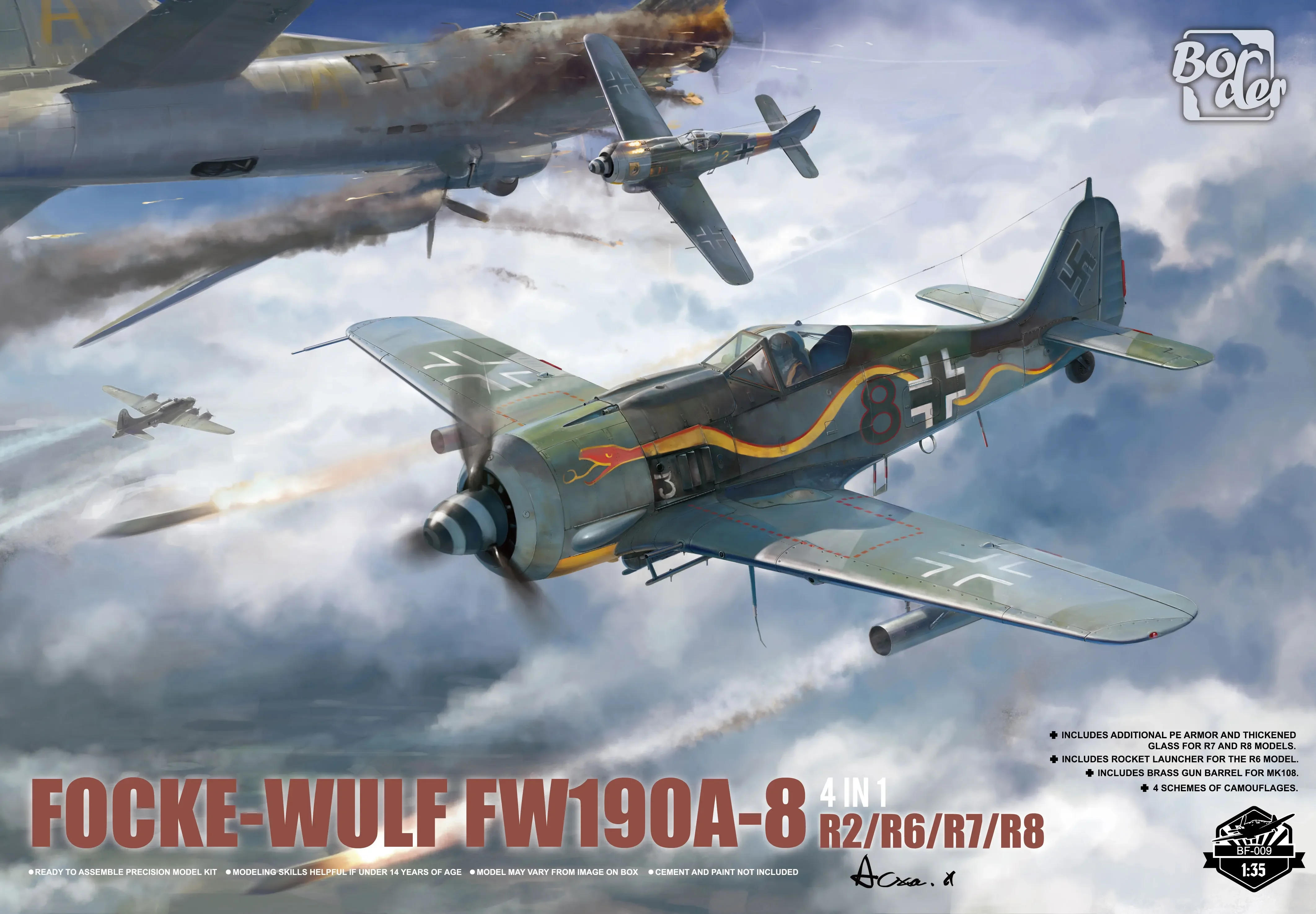 BORDER 모델 BF-009 포케-울프 FW-190A-8 4 in 1 (R2; R6; R7; R8) 1/35 스케일 모델 키트