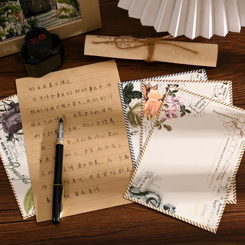 Sobres florales europeos para cartas, Sobres de papel Retro para tarjetas de invitación de fiesta de boda DIY, cubierta de papelería coreana, 8 piezas por juego