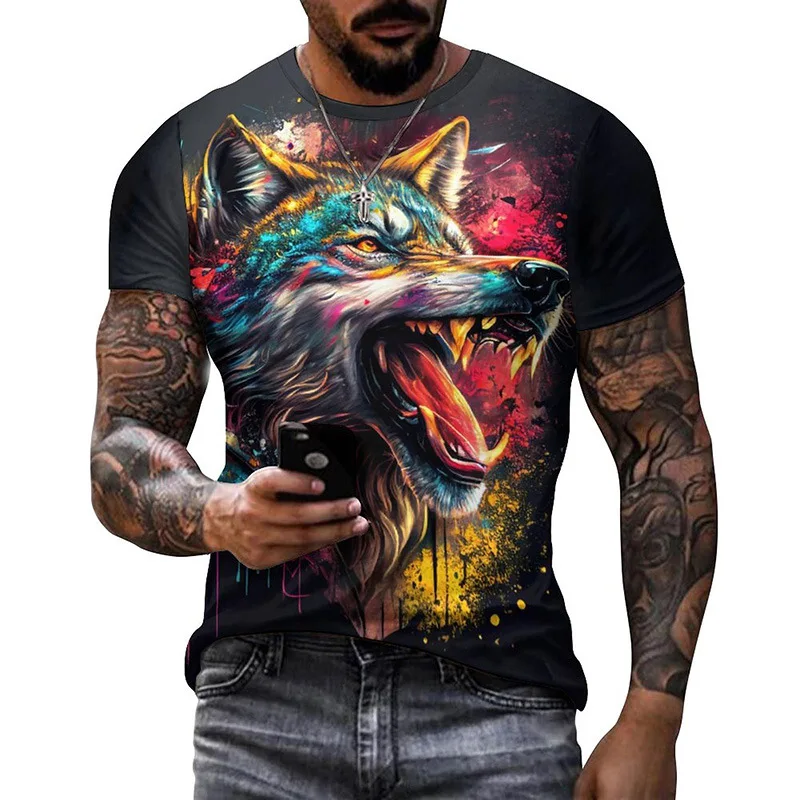 

streetwear mens clothing casual graphic t shirts with 3D digital printing wolf pattern short sleeved new in tops t-shirt for men