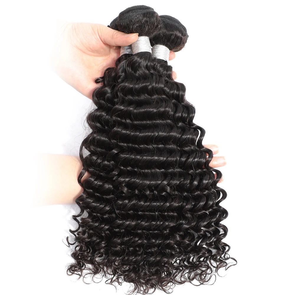 Bundles de cheveux humains bouclés non transformés, tissage de cheveux, extensions de cheveux brésiliens vierges bruts, pas d'enchevêtrement, vague profonde 12A, nouveau