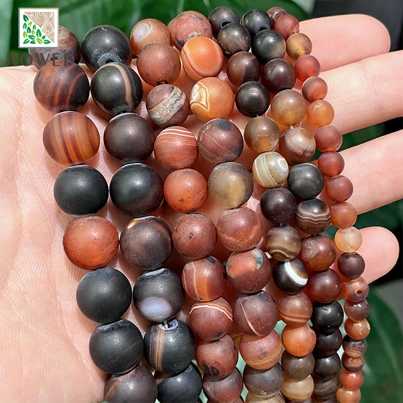 Matte Fantasy Dream Stripe Agates Round Beads for Jewelry Makings Natural Stone Diy Bracelet Earrings 15