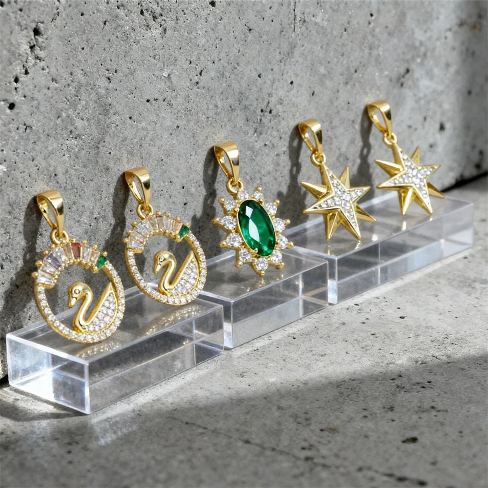 

2Pcs Pendants Brass Charms Cubic Zirconia CZ Swan Star Emerald DIY Jewelry Charms for Necklace Bracelet Making Craft Accessories