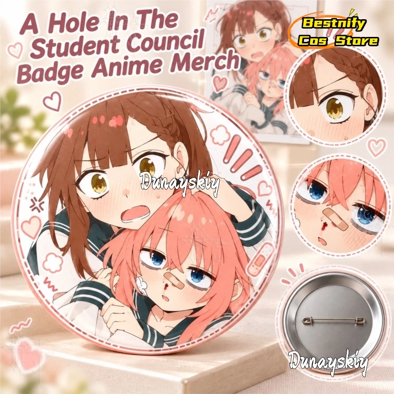 ​​There Also Hole In The Student Council Badge Anime Merch Tin Pin Brooch Comic Con Collection Pendant Bag Accessory Anime Gift