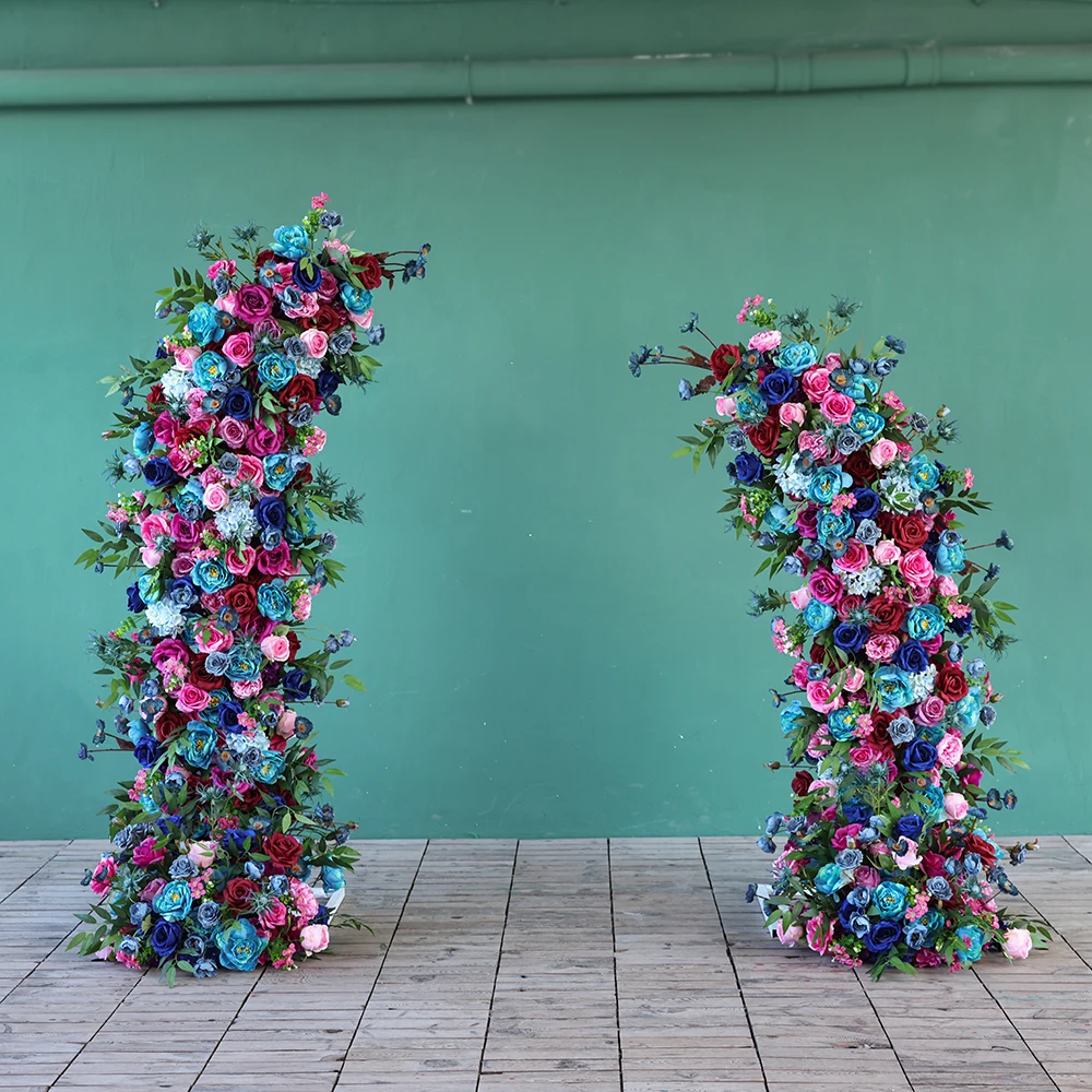 Pano de fundo de casamento decoração luxo rosa roxo azul série arranjo de flores rosa para decoração de arco de chifre corredor floral personalizado