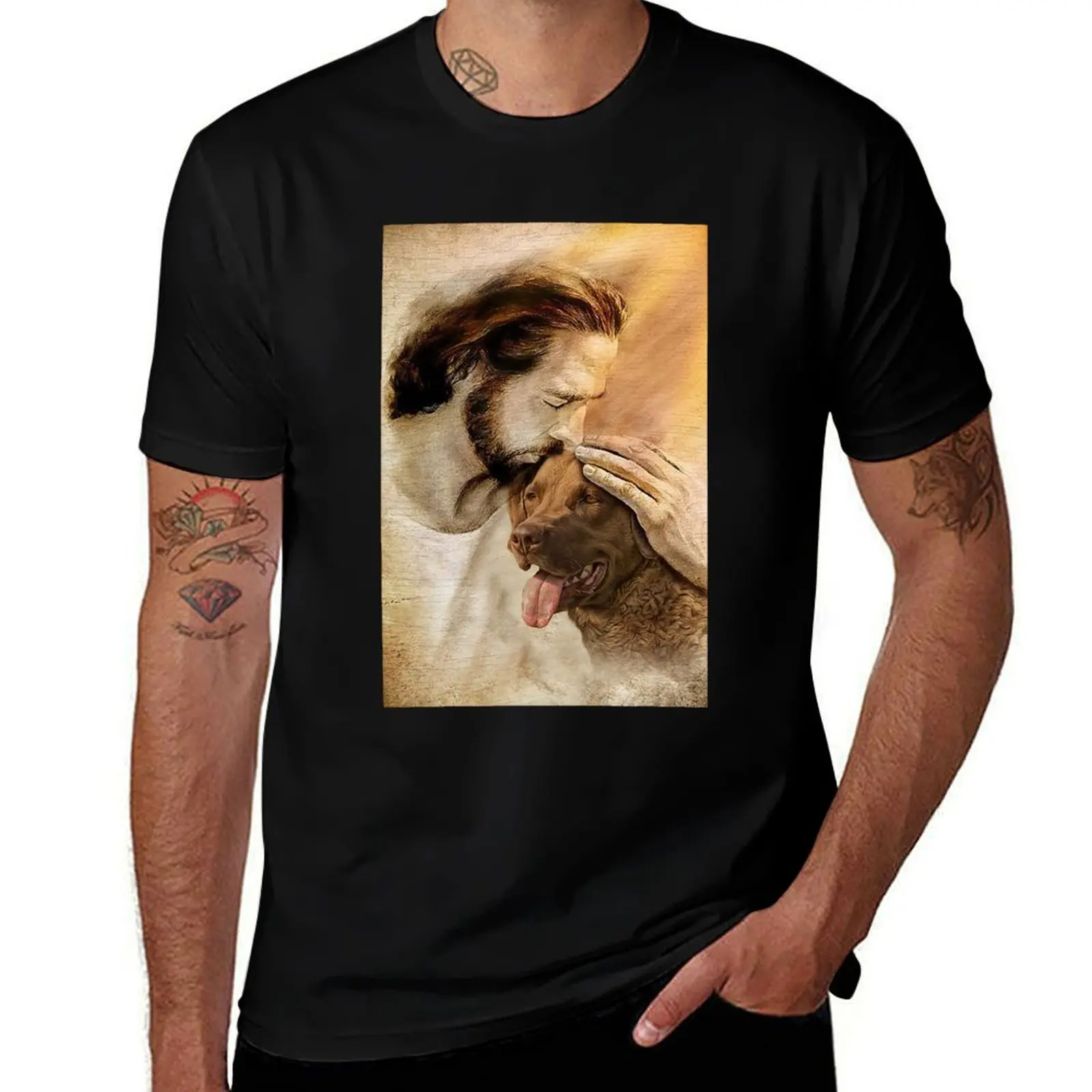 Jesus with lovely Chesapeake Bay Retriever - for Chesapeake Bay lover T-Shirt custom t shirt anime shirts men