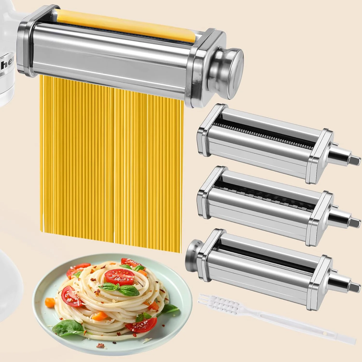 1/3pcs Stainless Steel Pasta Maker Attachment for All Kitchenaid Stand Mixers,Pasta Roller, Spaghetti Cutter, Fettuccine Cutter