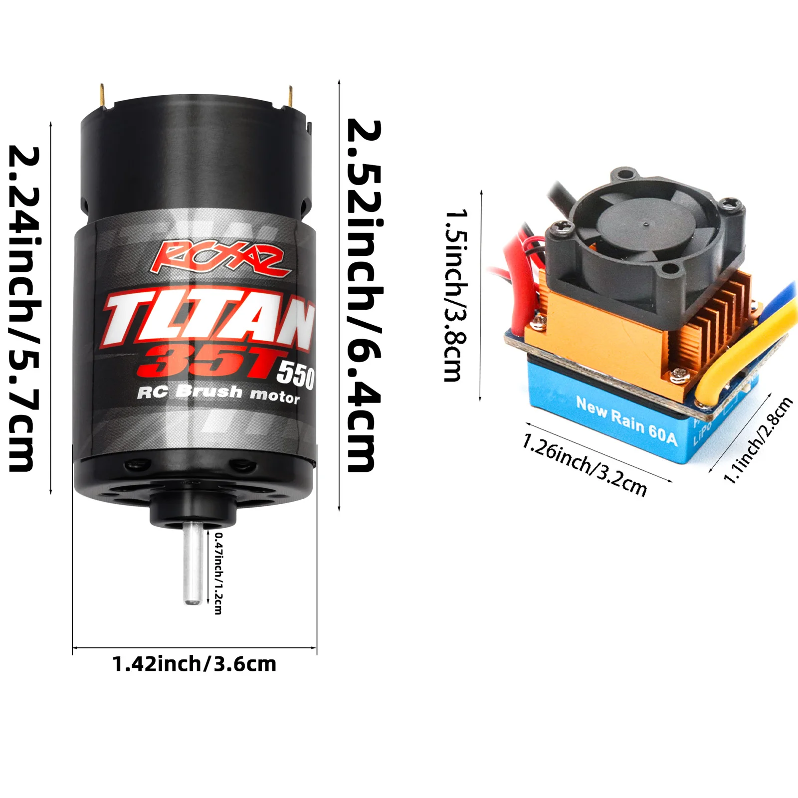 RCXAZ Waterproof 480 Brushed ESC with 550 Brushed Motor for 1/8 1/0 Axial SCX10 TRX-4 Tracked Off-Road Short Truck Monster Car