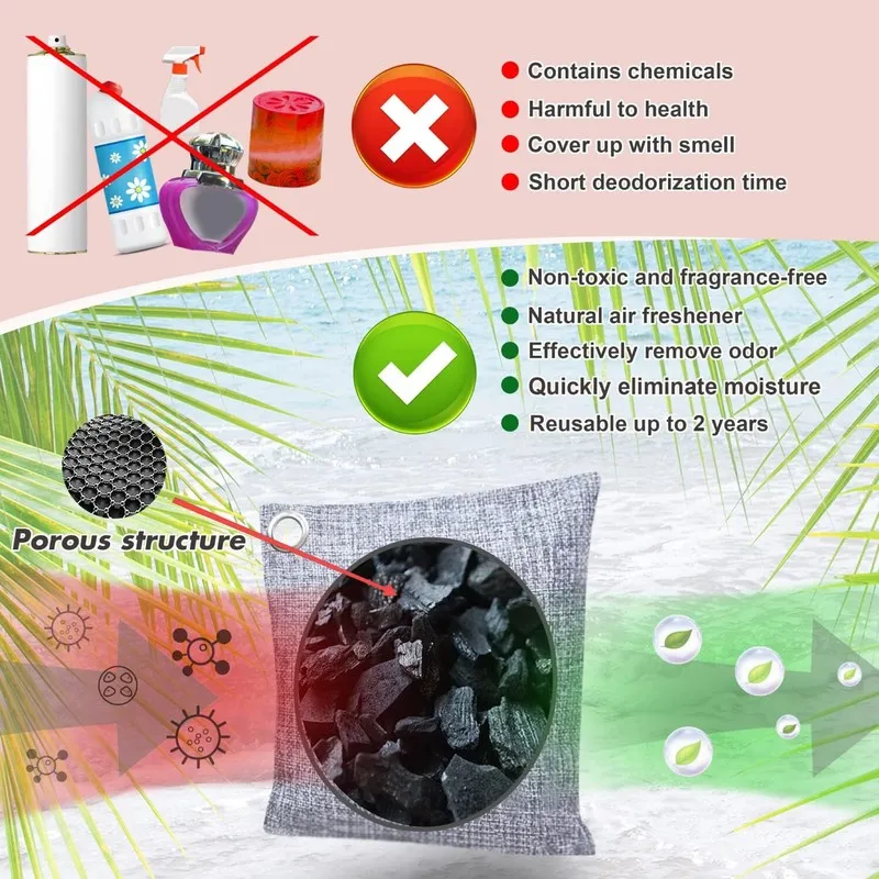 9 Packs Activated Charcoal Odor Absorber Nature Fresh Bamboo Air Purifying Bag