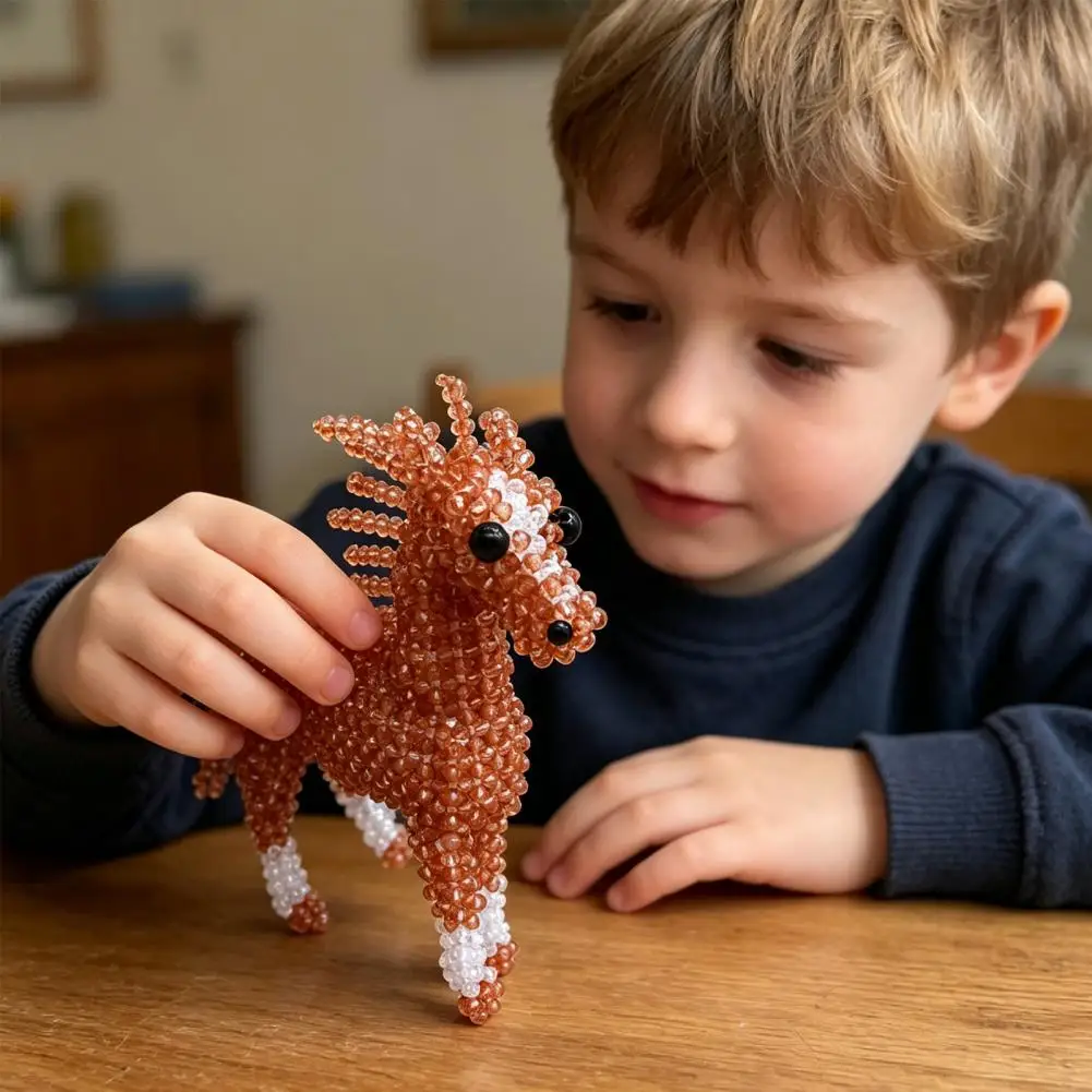 

Unique Beaded Sculpture Handmade Beaded Horse Ornament 3d Statue with Sturdy Base Unique Woven Beaded Craft Gift for Room Office