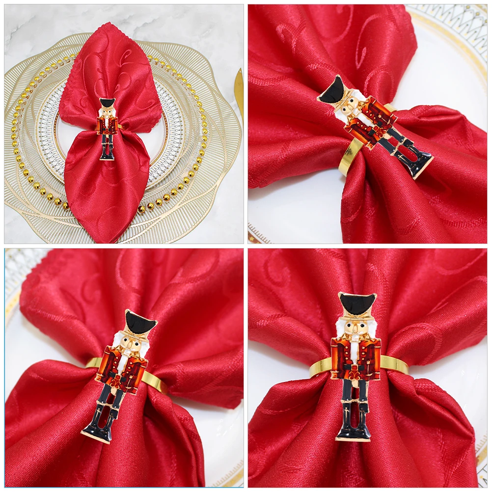 

6Pcs Nutcracker Napkin Rings Decor Elegant Tabletop Decoration for Christmas Wedding Event Dining Room Napkin Holding Ring