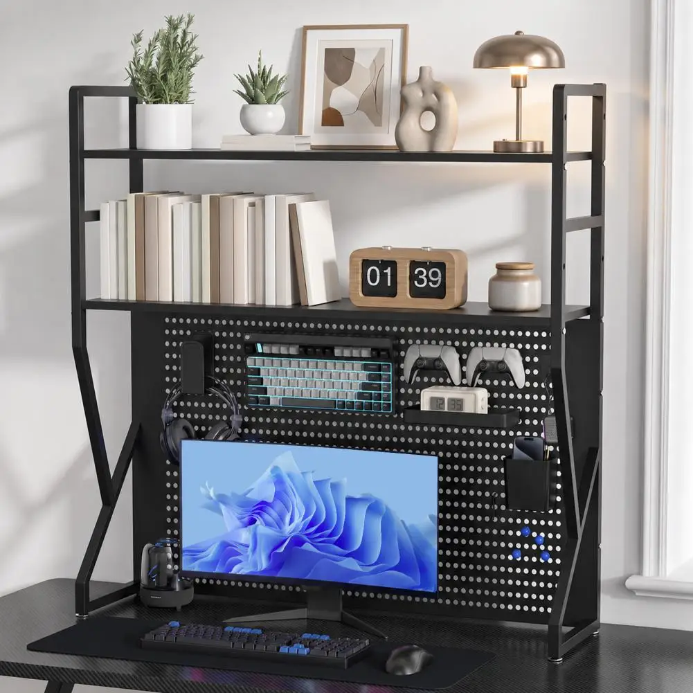 Multi Layer Pegboard Desk Shelf Hooks Storage Box K Shaped Workspace Organizer Computer Book Accessories