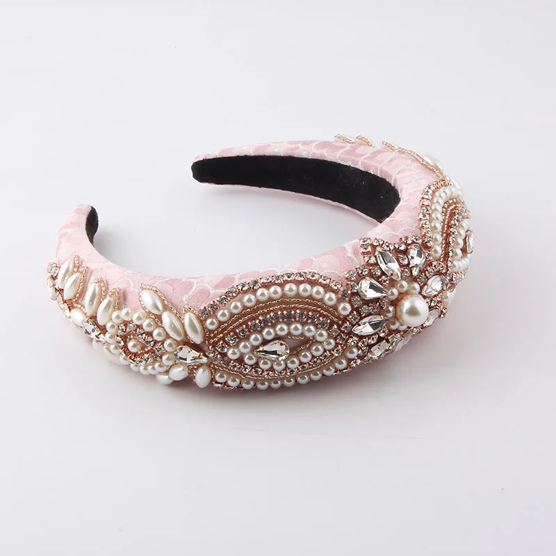 New Faion Sponge Baroque Hairband Women's Luxury Pearl Diamond Embedded Personali Headwear Hairband Sli Accory