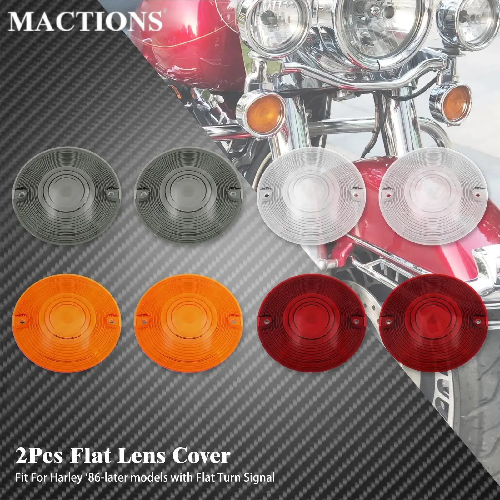 2PCS Motorcycle LED Turn Signal Light Indicator Smoke Red Clear Orange Lens Cover For Harley Softail Heritage Touring Road Glide