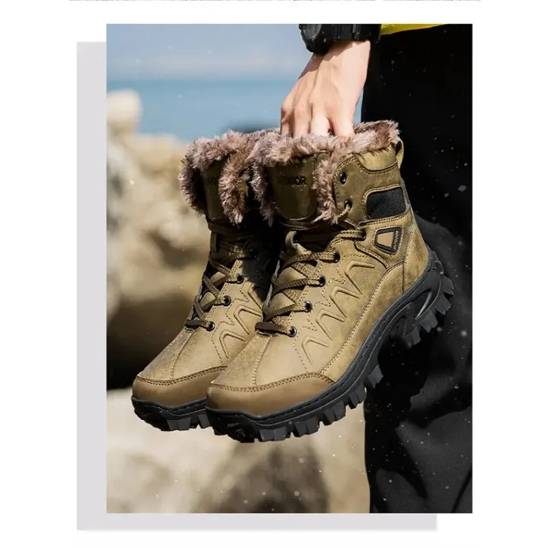 الرجال الشتاء الثلوج الأحذية منصة أفخم مريحة حذاء من الجلد أفخم مقاوم للماء المضادة للانزلاق أحذية الصحراء الدافئة حذاء للسير مسافات طويلة حجم كبير #2