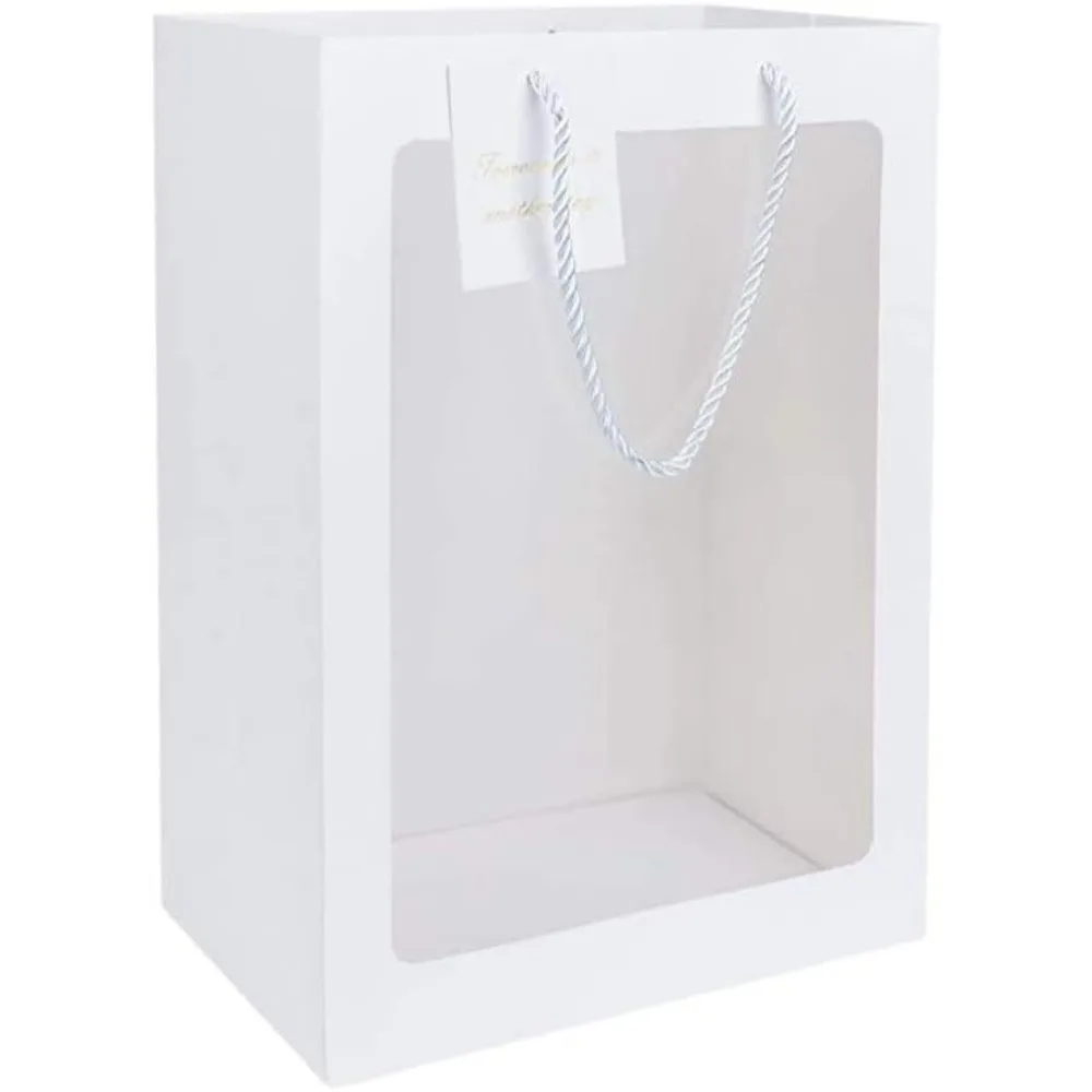 

4 Pcs Gift Bags, Tote Paper Bags with Transparent Window Flower Bouquet Handles, Wedding, Birthday, Christmas Bag