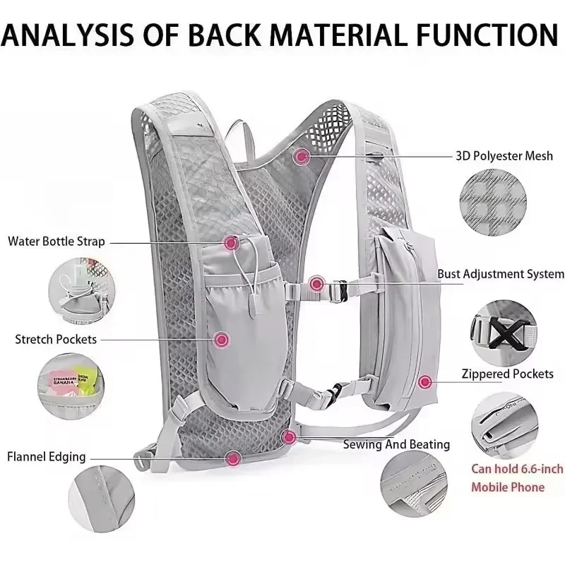 New Running Water Bottle Storage Vest Lightweight Running Vest Reflective Hydration Water Chest Pack With Phone Holder image 6
