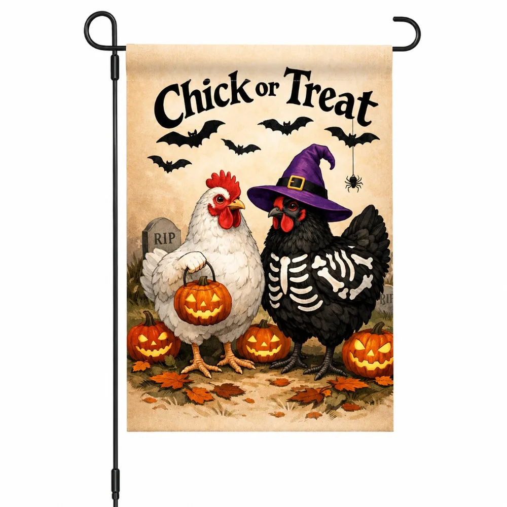 Double Sided Halloween Fall Pumpkin Garden Flag Rustic Style Linen Ghost Welcome Flag Vintage Chick or Treat