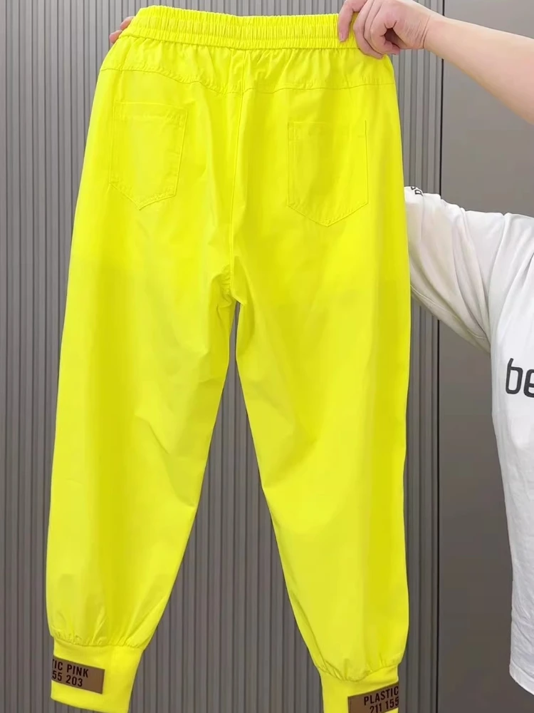 Été mince glace soie pantalon femmes pantalon 2025 nouveau pantalons décontractés taille élastique mode mince sarouel pantalon de sport femme