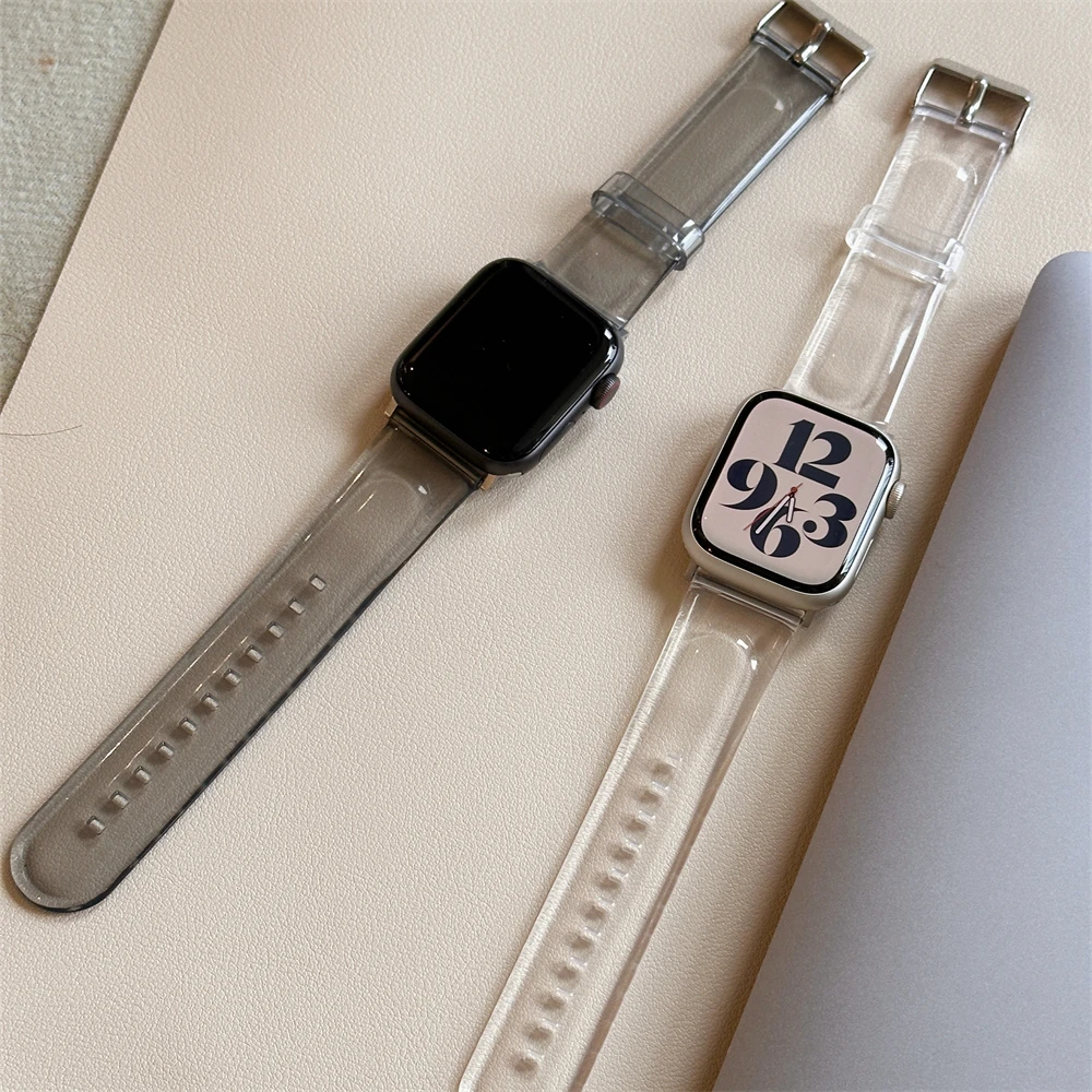 Cute Clear Band+Case Jelly Strap For Apple Watch 44mm 40 45 41 49 42 38 Korea Silicon Bracelet For Ultra Series 9 8 SE 7 6 5 4 3