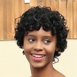 Hair Extensions Synthetic Fiber Black Curly Wigs for Women Daily Use Breathable Head Cover Cosplay Ladies Short Wig Hat