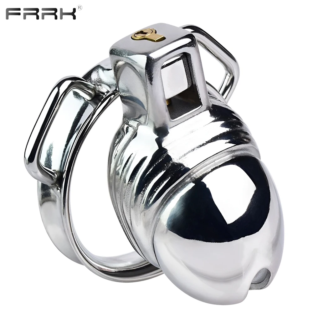 FRRK Metal Chastity Cage Device for Man Realistic Dildo Design Cock Lock Penis Rings Sex Toys Stainless Steel BDSM Sexual Shop