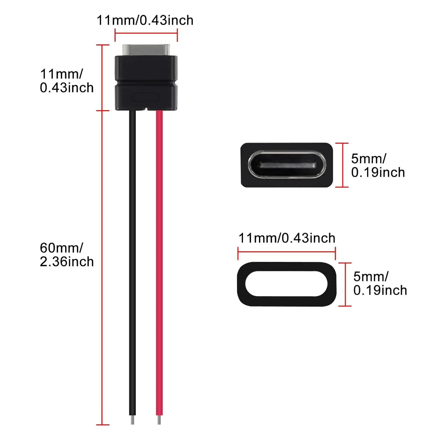 8pcs USB Connector Type-C Female Chassis 2 Pin for DIY, 2.5A 5V Waterproof Grade IP67 Female Chassis 2P Solder Wire Type USB C