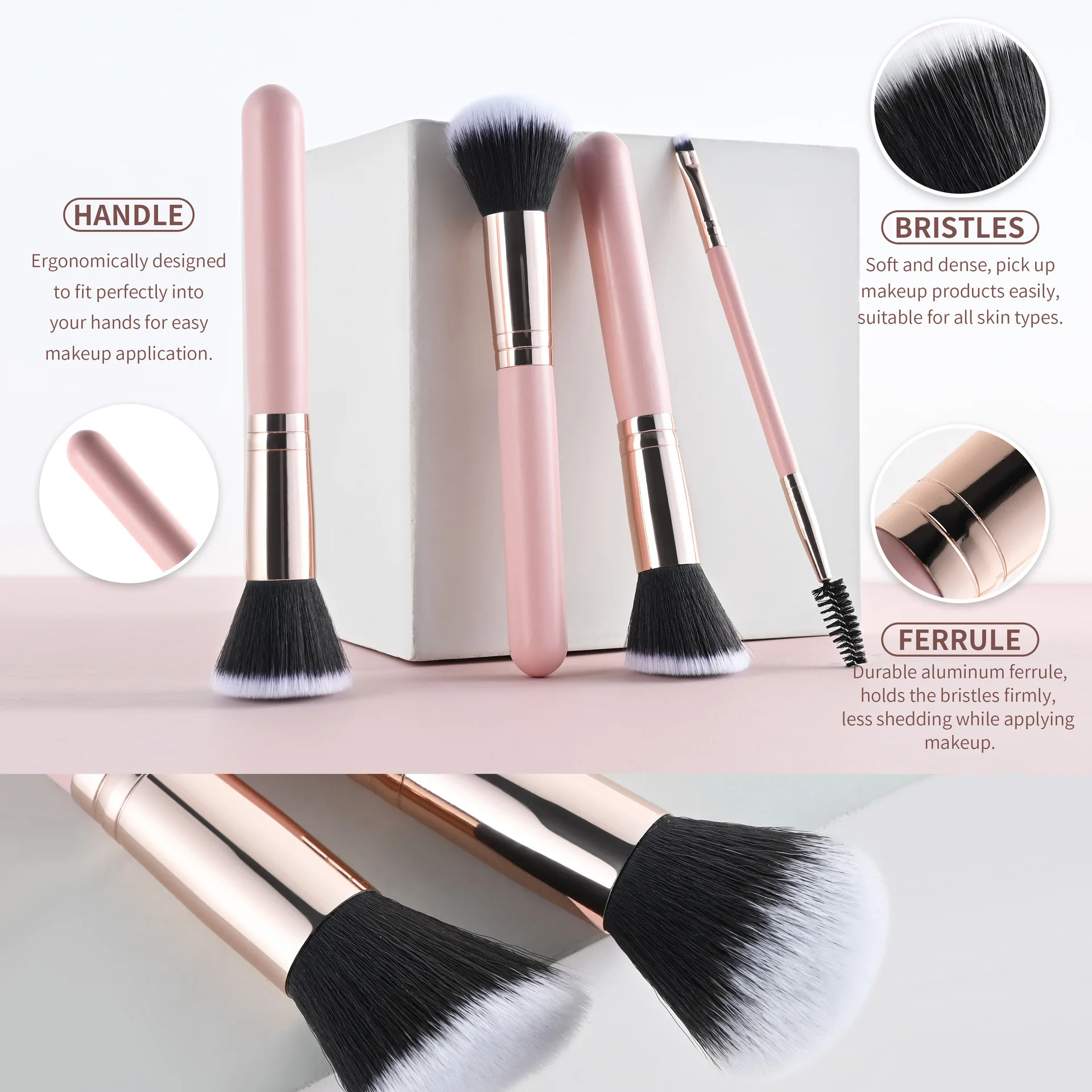 16 Pcs Pink Makeup Brushes Set Print Logo Foundation Powder Eyeshadow Blush Make Up Brush Professional Vegan Beauty Tools 5sets