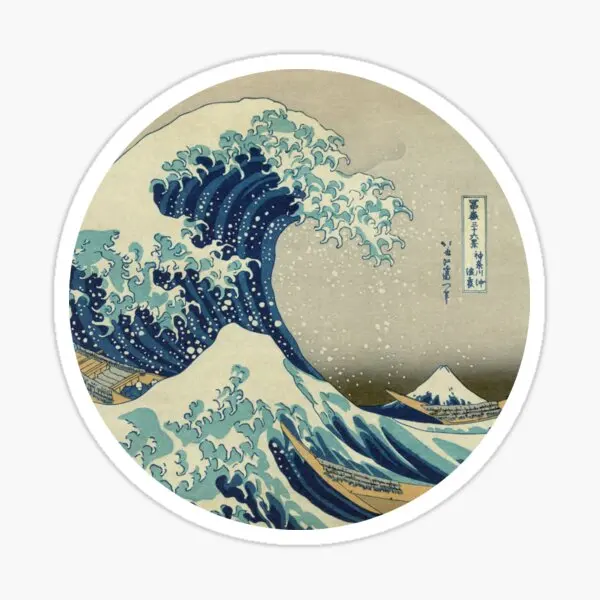 Great Wave Off Kanagawa Circle  5PCS Stickers for Car Decor  Decorations Anime Window Living Room Home Cartoon Room Funny Cute
