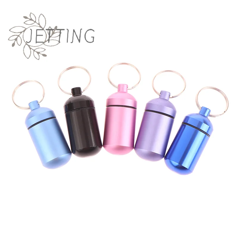 (SMTGDP11)2.3x5cm Waterproof Metal Keychain Outdoor Portable Medicine Bottle Keychain Storage Sealed First-Aid Medicine Bottle