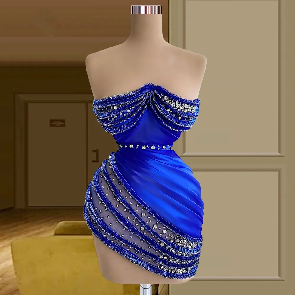 Royal Blue Cocktail Dresses Sheath Short Mini Beaded Crystals Party Homecoming Dresses Haute Couture Customized