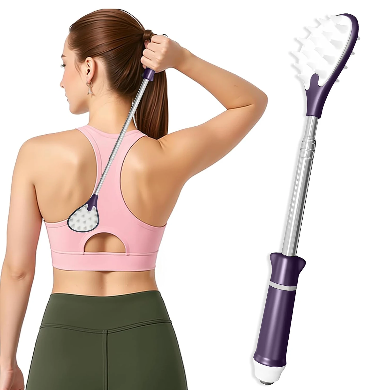 Back Scratcher With Massage Ball Telescoping 10-19 Inch Long Handle Double Sided Retractable Scratching Tool for Hand,Head,Body