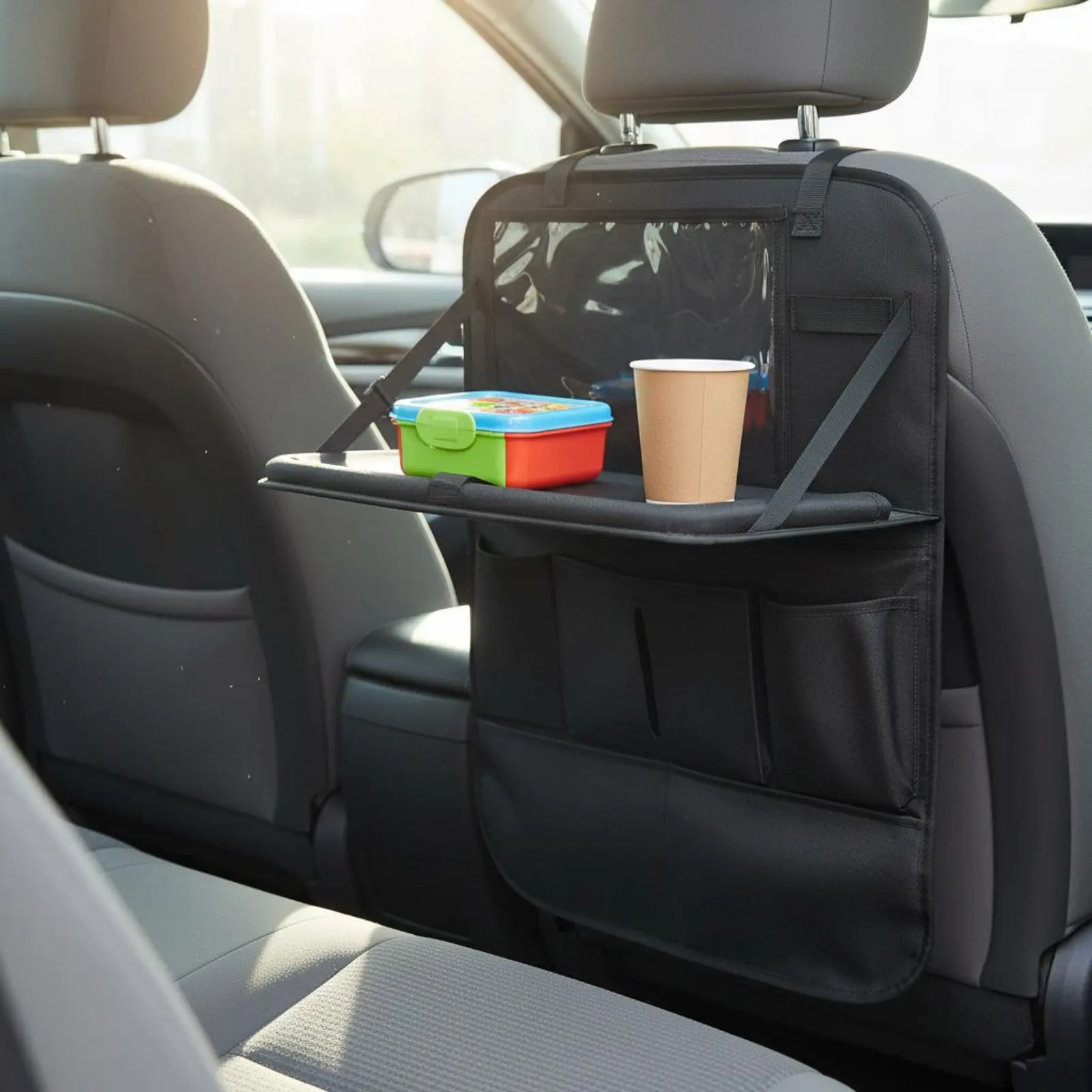 

Car Seat Organizer with Tray Space Saving Backseat Tablet Holder Organizer Vehicle Seat Back Storage Bag Easy to Clean