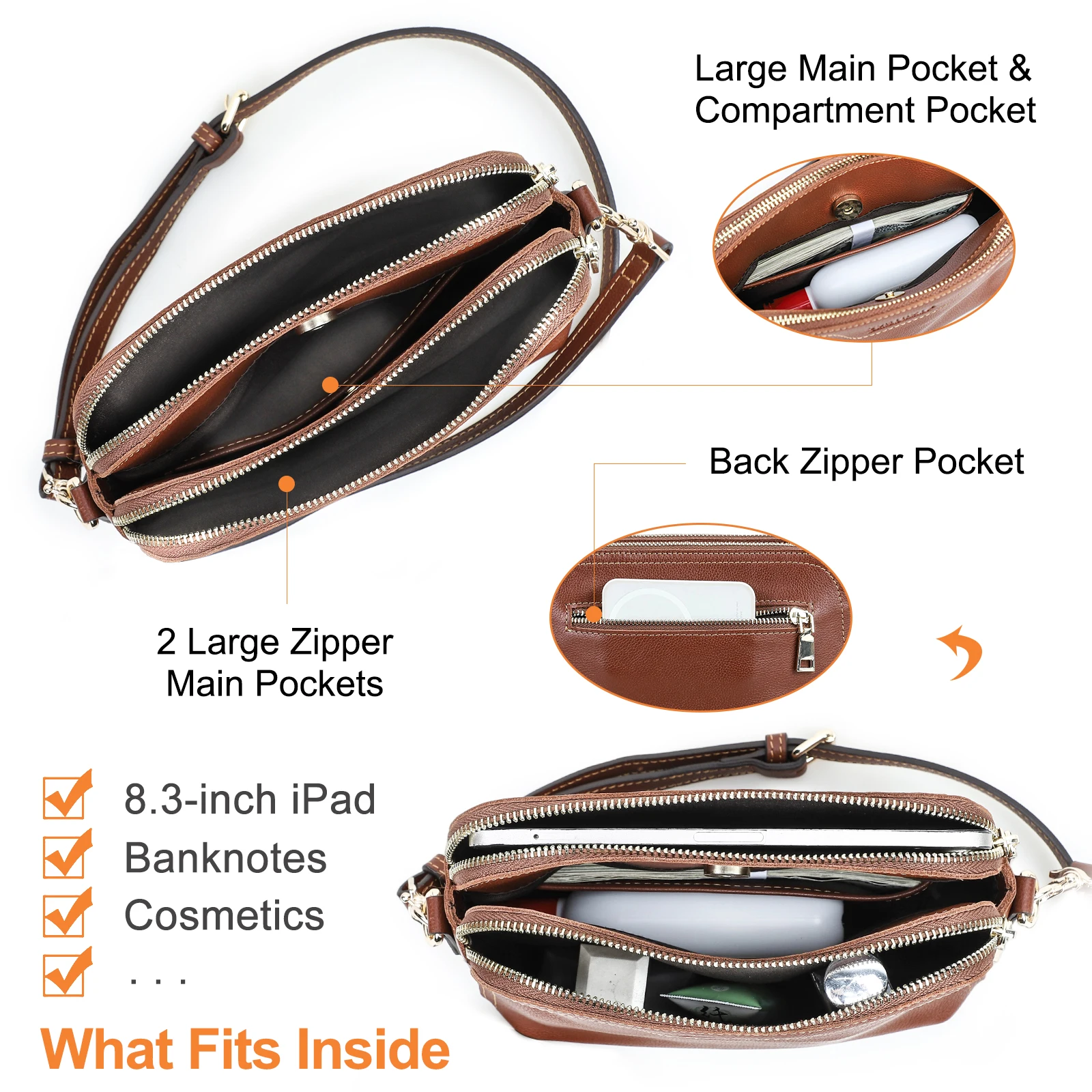 CONTACT'S حقائب كتف من الجلد الطبيعي للنساء حقيبة كروس فاخرة مصممة حقيبة ساعي البريد حقيبة يد نسائية حقائب للسيدات #5