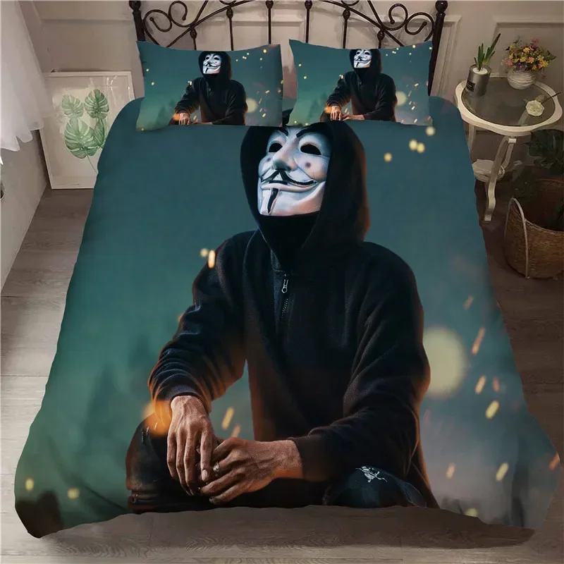 

3D Anonymus with Mask Comfortable Duvet Quilt Cover Pillowcase Bedding Set Children Bedroom Decoration Home Textile