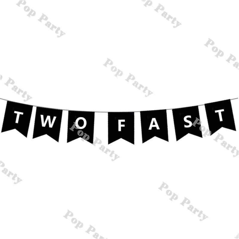 Flag Banner Vintage Race Car Birthday Decor Kids Two Fast / Vroom Hanging Flag Black White Racing Car First/2nd Party Supplies